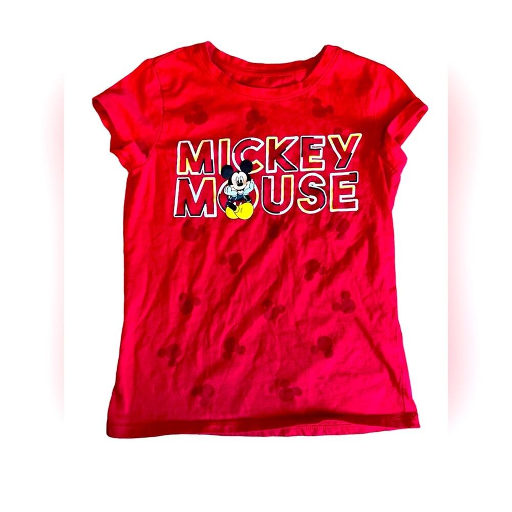 DISNEY Mickey Mouse Red Girls Short Sleeve Tee Shirt SZ M 7-8